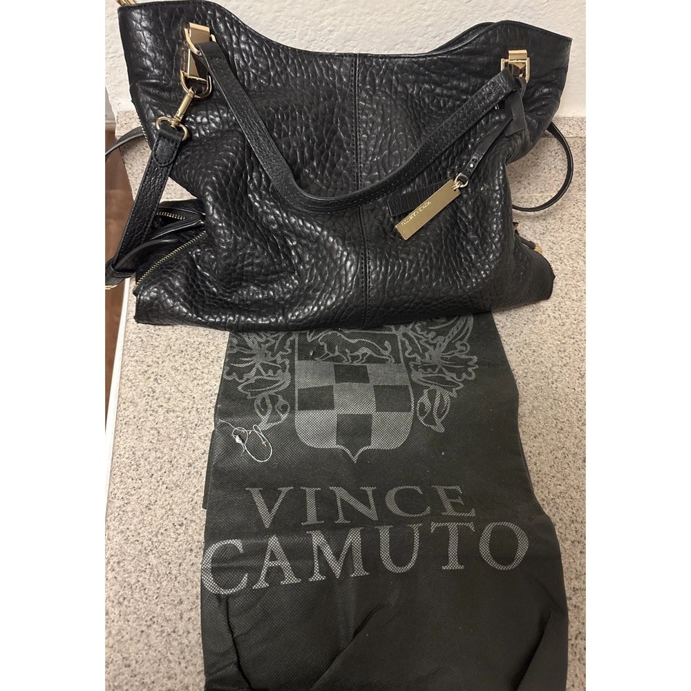 Vince Camuto Lamb Leather Tote Handbag - Eliza In Black W/Dust Bag
